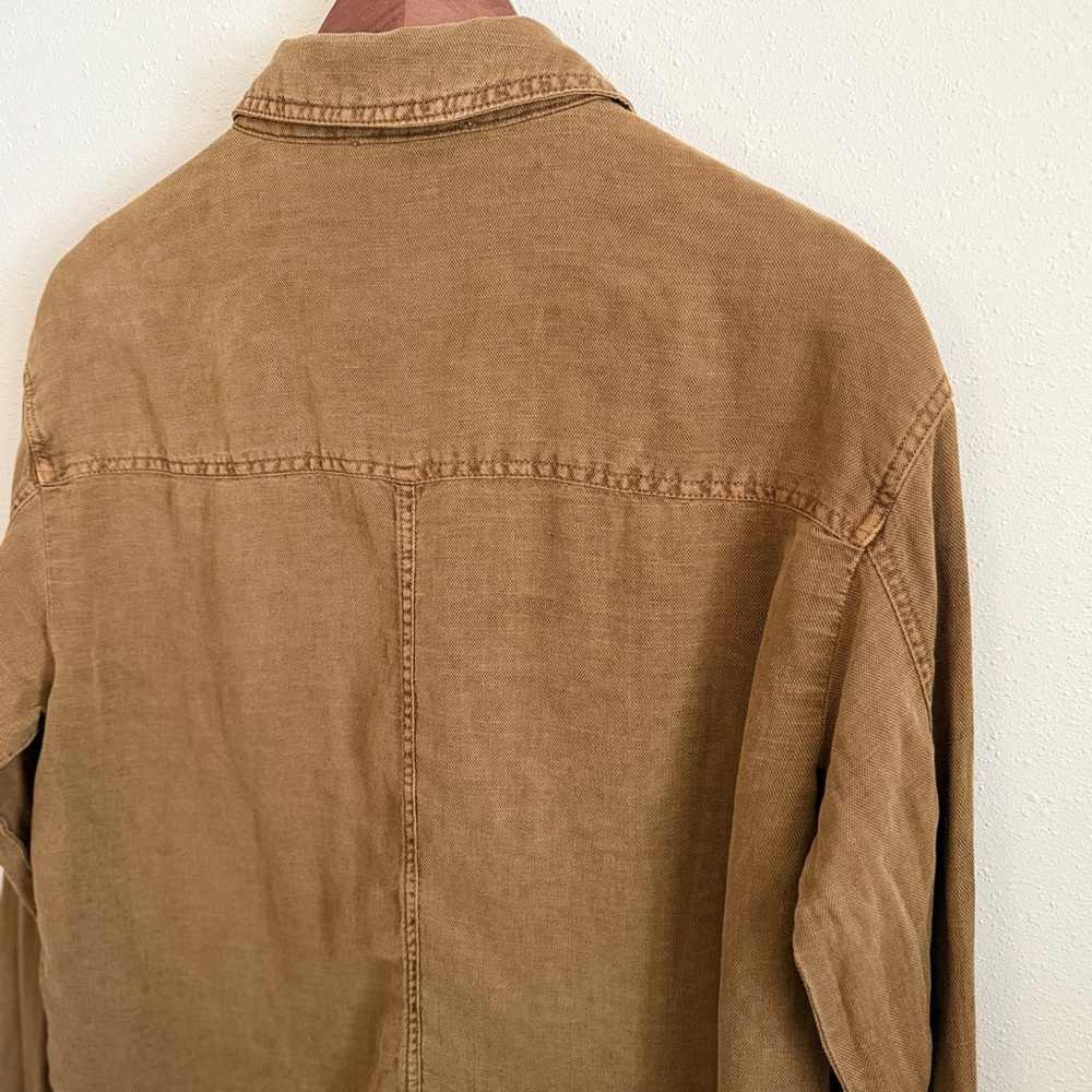 C&C California Cropped Utility Jacket Linen Blend Camel Brown Button Front - Picture 6 of 8